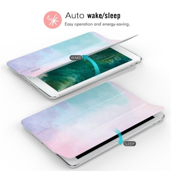 MoKo Case fits Apple 9.7" iPad (2017/2018) Smart Shell Stand Cover, Watercolor - Picture 9 of 9